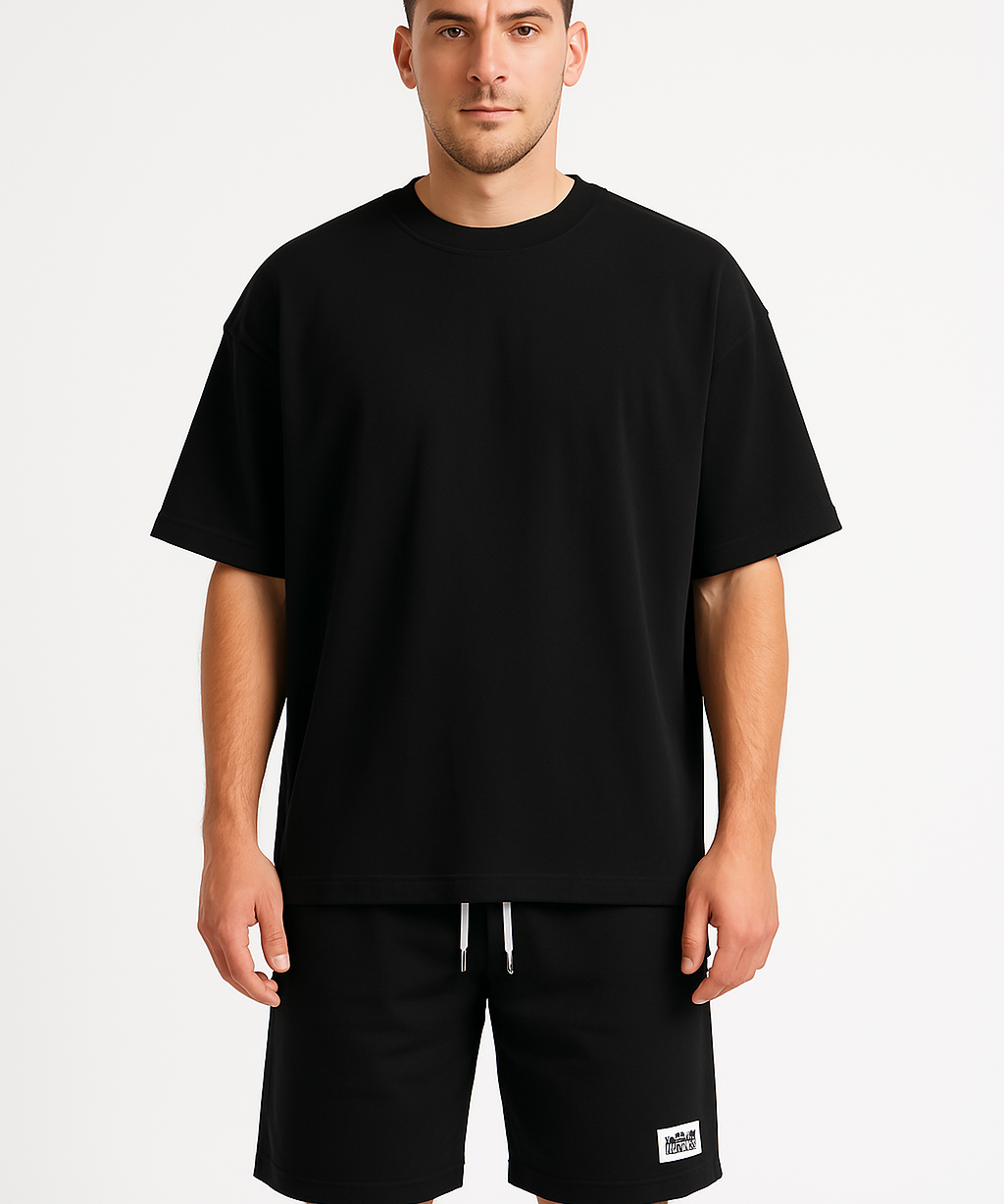  Herren -sportliches Set - entspannte Passform - Kurzarm -Top & Draw String Shorts - atmungsaktive Baumwolle-1