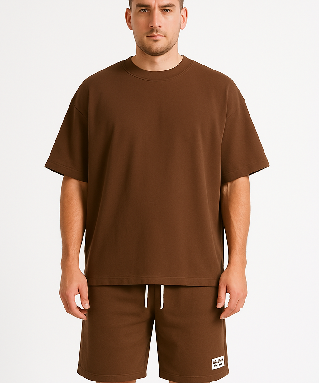  Herren -sportliches Set - entspannte Passform - Kurzarm -Top & Draw String Shorts - atmungsaktive Baumwolle-2