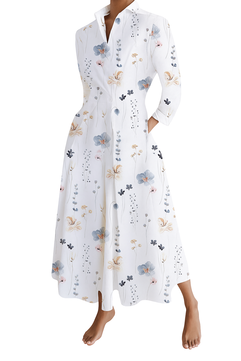 SKYLAR | Blumenmuster Baumwollmischung Midi-Kleid