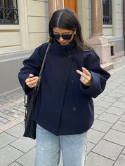 Damen Kurze Doppelbrustjacke Eleganz Wolle 0