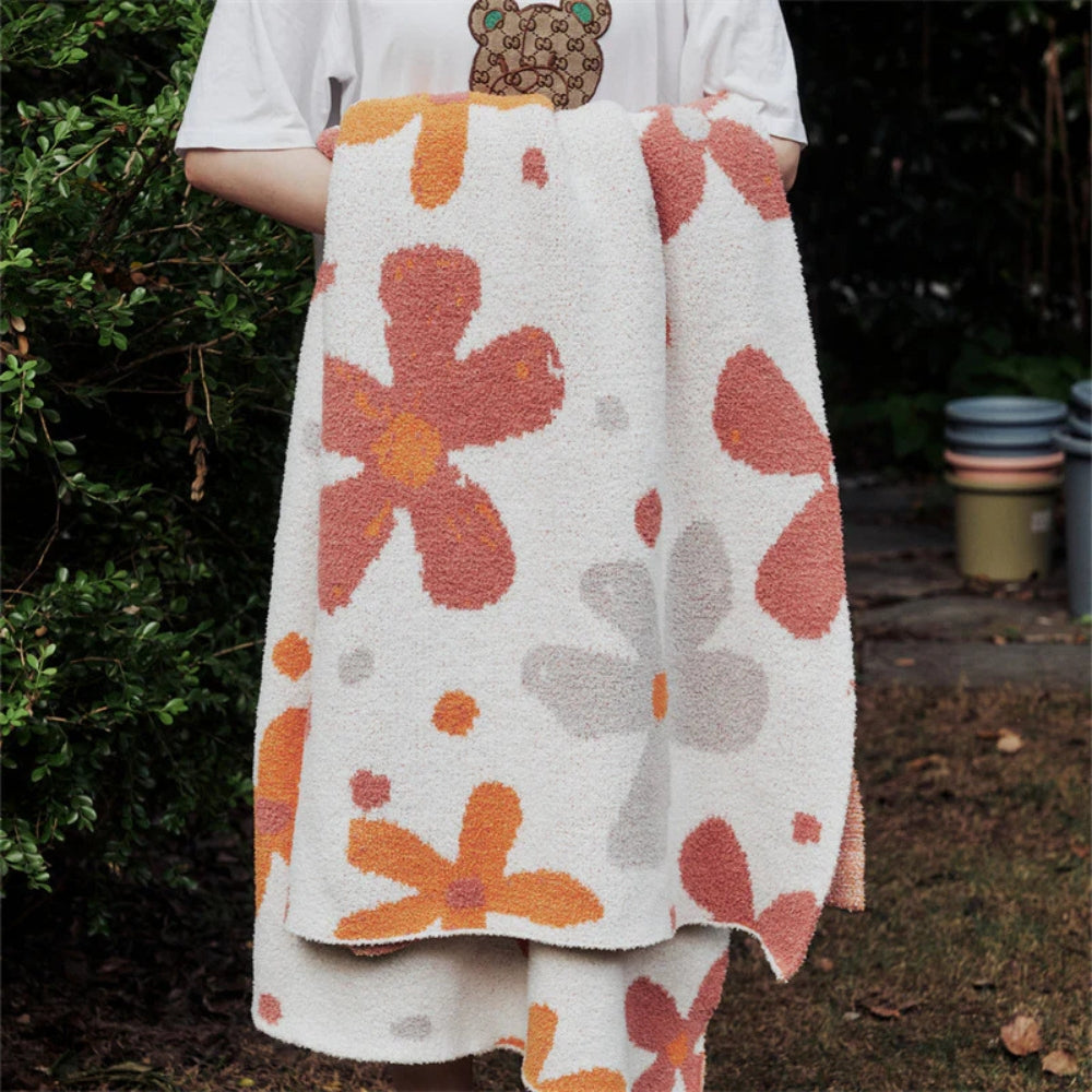 Damen Weiche Floral Strickdecke für Zuhause und Reisen Baumwolle-Polyester-Mischung 1