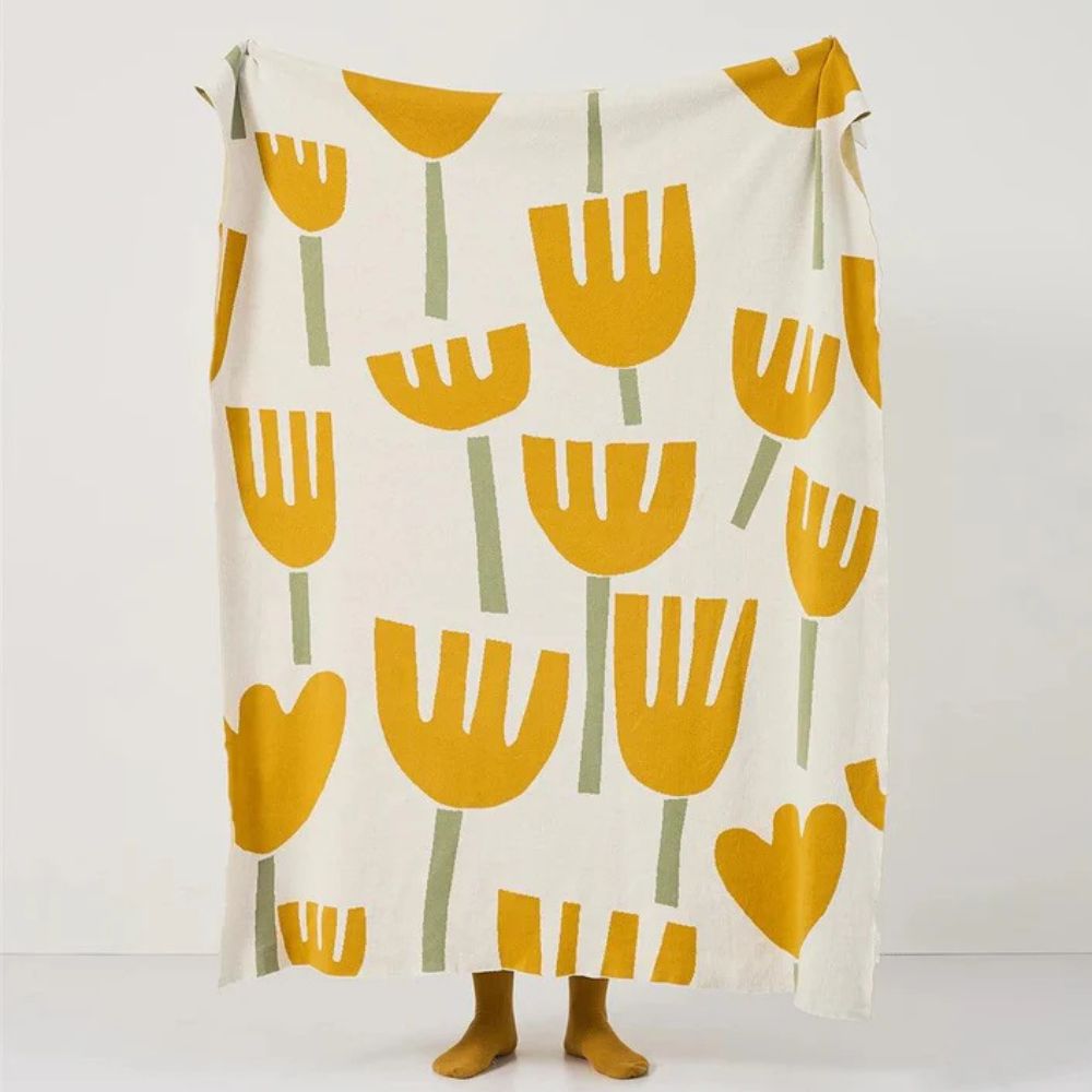 Elegante Strickdecke für Frauen mit Tulpenmuster aus 100% Baumwolle 0