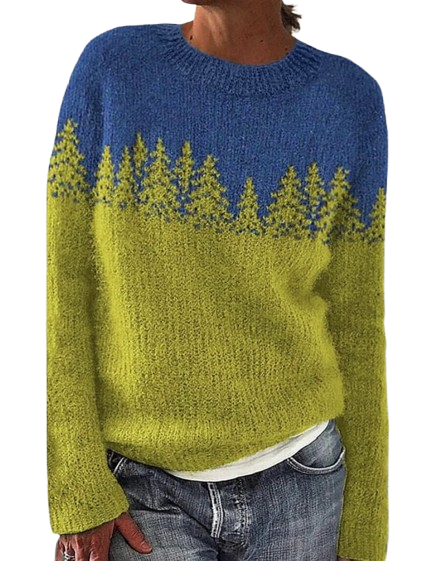 Irma | Warmer Damen Winterpullover mit Langen Ärmeln und Waldmotiv