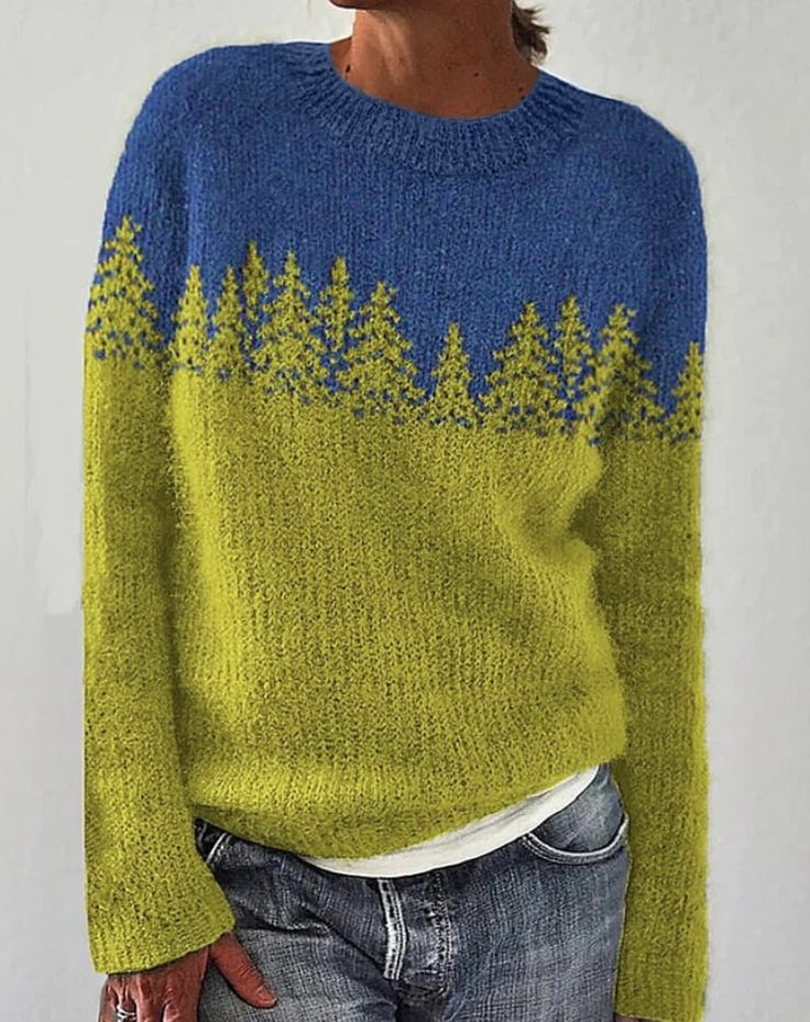 Irma | Warmer Damen Winterpullover mit Langen Ärmeln und Waldmotiv