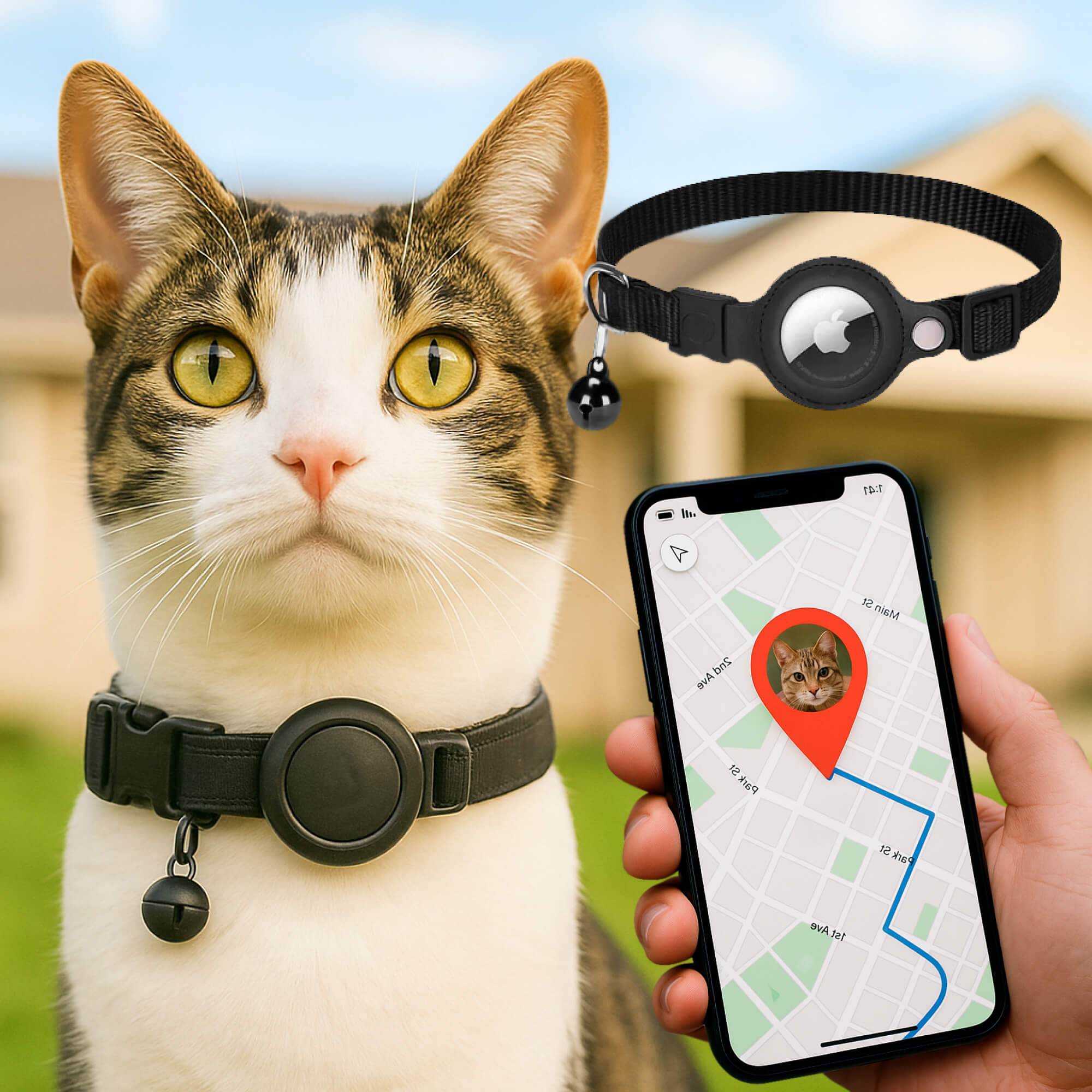 GPS-Tracker-Halsband für Katzen | Schnellverschluss, reflektierendes Design und langlebig für sichere Outdoor-Abenteuer 0