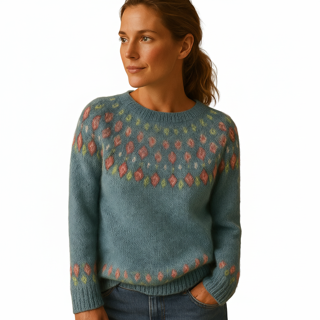 Damenpullover mit Einzigartigem Druck für Stilvolle Wärme Wollmischung