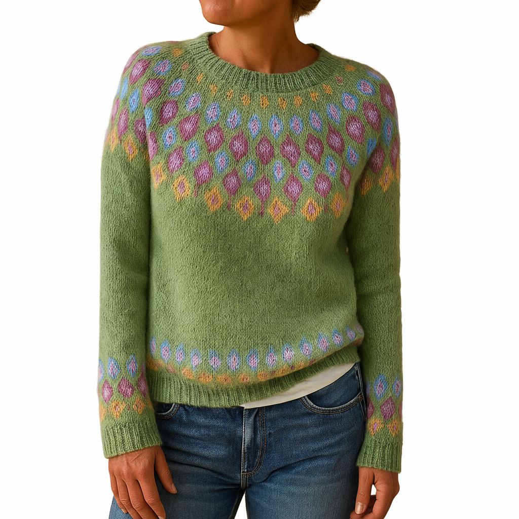 Damenpullover mit Einzigartigem Druck für Stilvolle Wärme Wollmischung