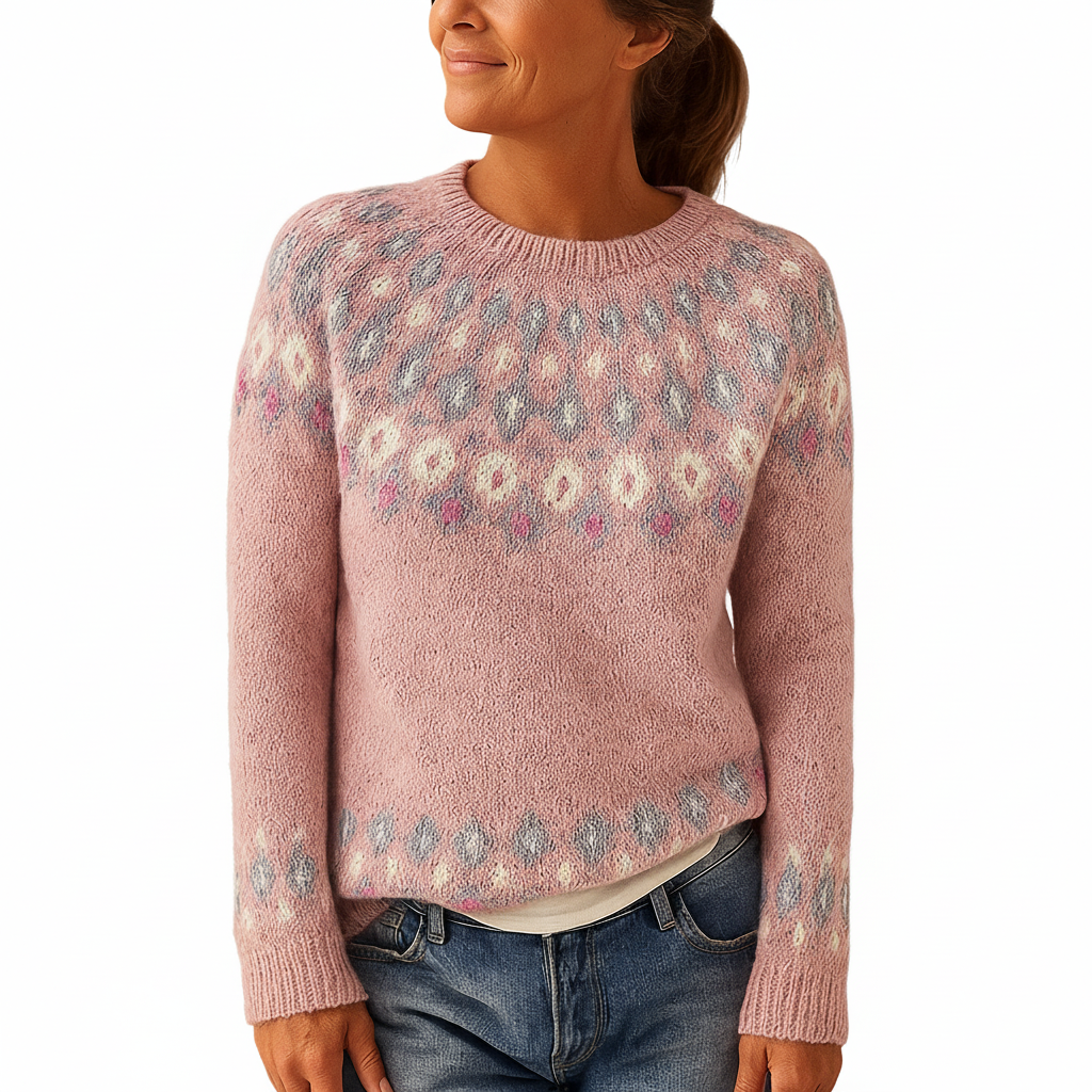 Damenpullover mit Einzigartigem Druck für Stilvolle Wärme Wollmischung