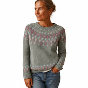 Damenpullover mit Einzigartigem Druck für Stilvolle Wärme Wollmischung