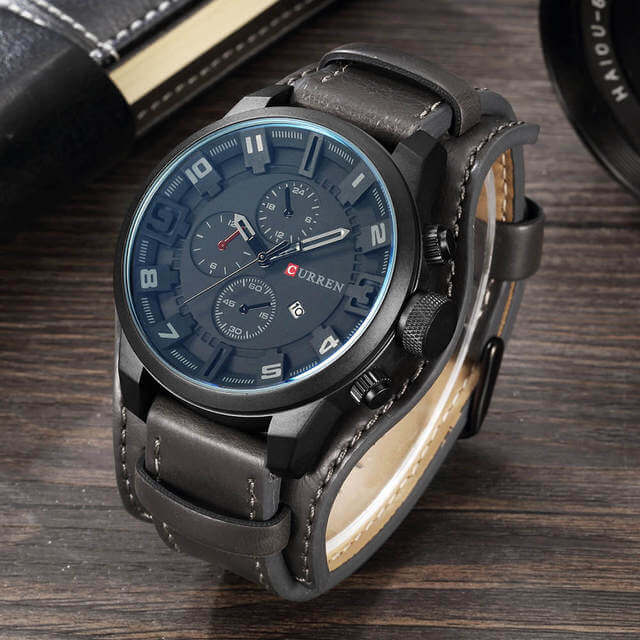 Herren Uhr Chronograph Leder 7