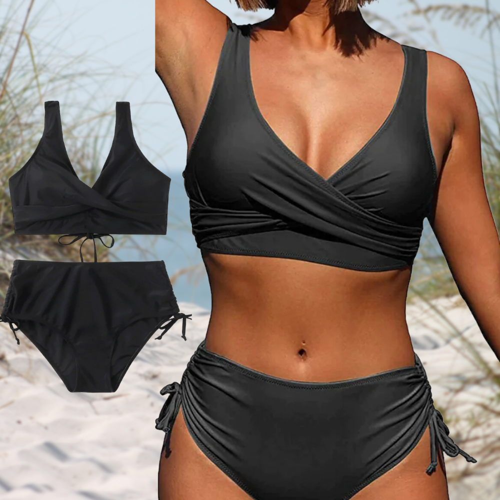 Hochtailler Bikini -Set mit einstellbaren Trägern und zeitlosen Design 0