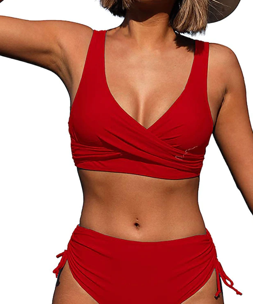 Hochtailler Bikini -Set mit einstellbaren Trägern und zeitlosen Design 1