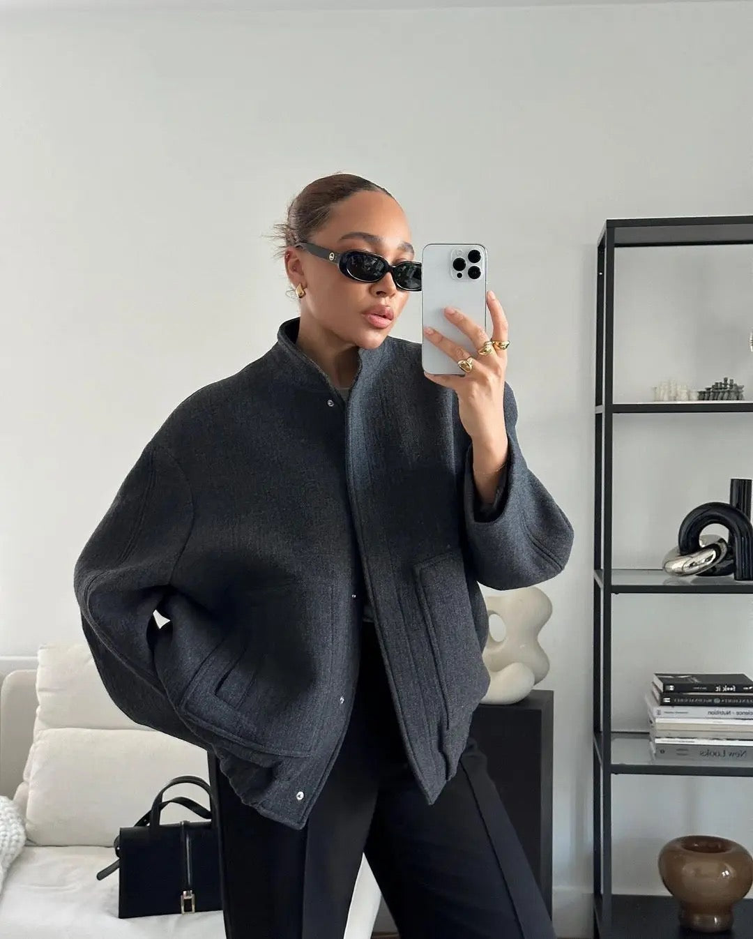 Johanna | Modische Graue Tweed-Winterjacke