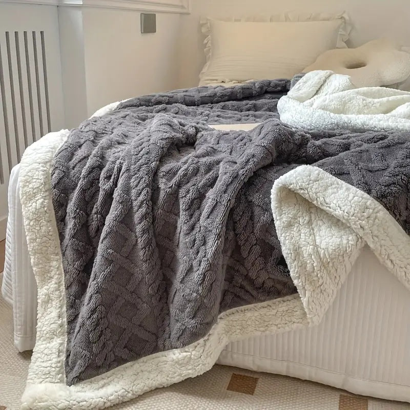 Kuscheldecke Grau 150x200 cm Sherpa Fleece Wende-Decke für Gemütlichkeit 2