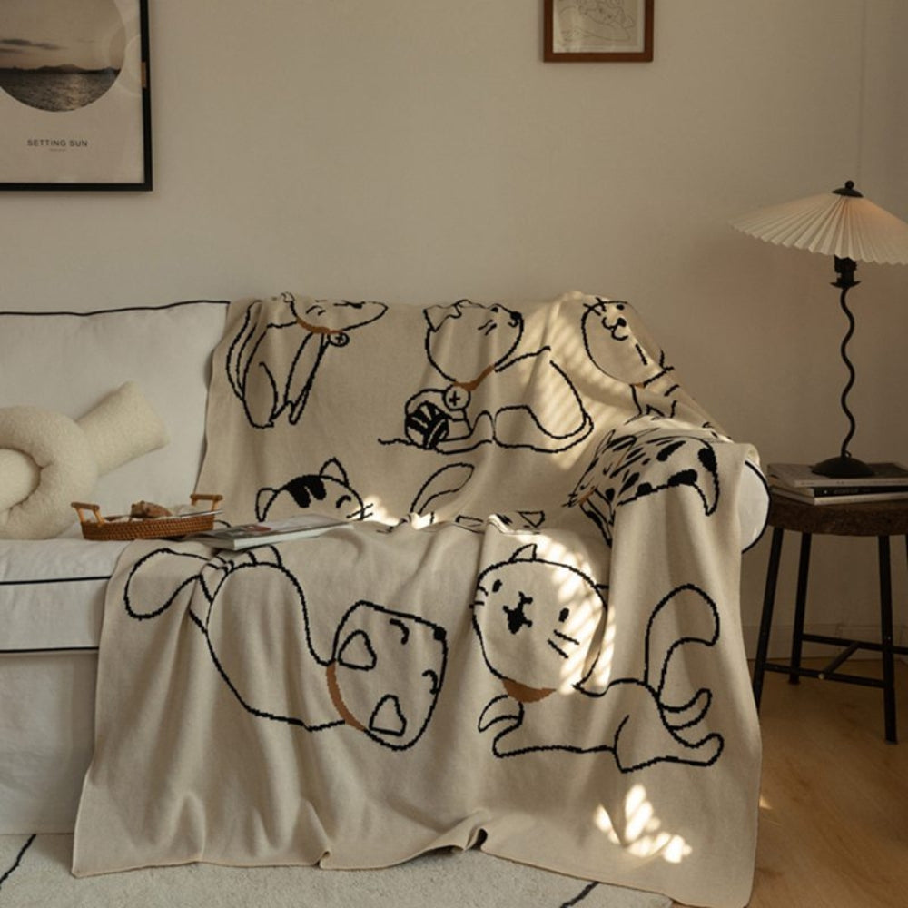 Kuschelige Wolldecke für Erwachsene mit Katzenmuster aus 100% Baumwolle 1