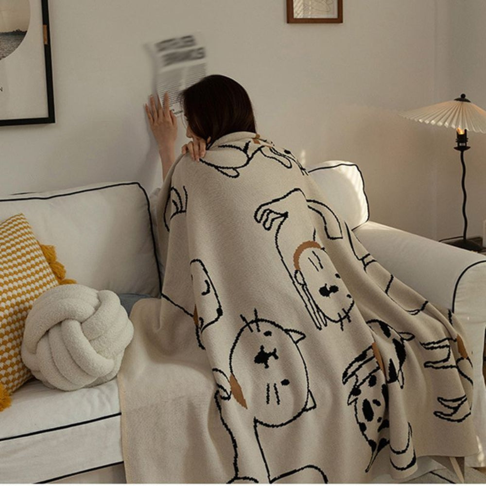 Kuschelige Wolldecke für Erwachsene mit Katzenmuster aus 100% Baumwolle 3