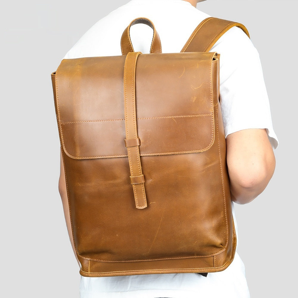 Leder Pferd Leder Outdoor Tasche Große Kapazität Freizeit Laptop Reise Rucksack 1