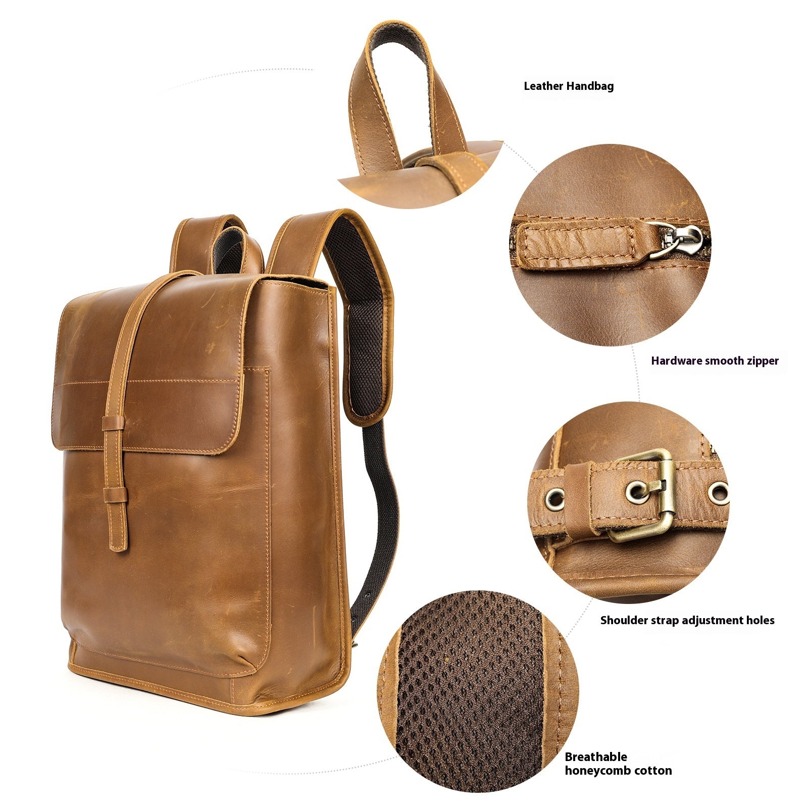 Leder Pferd Leder Outdoor Tasche Große Kapazität Freizeit Laptop Reise Rucksack 3