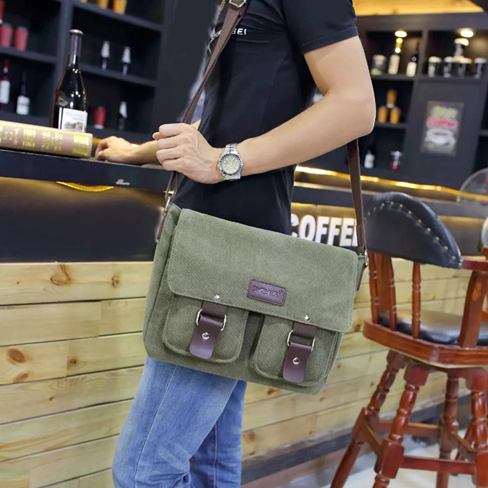 Max | Vintage Canvas Leder Schultertasche für Männer