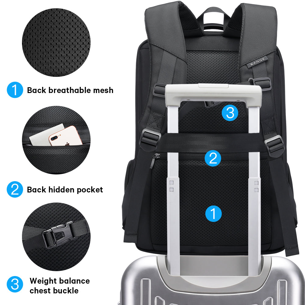 NEUER BANGE 1,56-Zoll-Laptop-Rucksack für Herren, Rucksäcke für Geschäftsreisen mit USB-Ladeanschluss, Weekender-Handgepäck-Rucksack 1