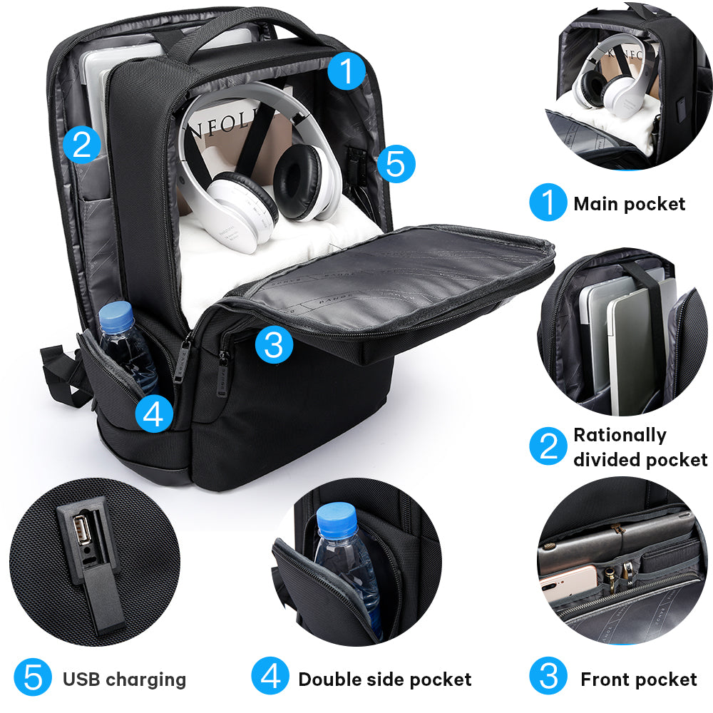 NEUER BANGE 1,56-Zoll-Laptop-Rucksack für Herren, Rucksäcke für Geschäftsreisen mit USB-Ladeanschluss, Weekender-Handgepäck-Rucksack 2