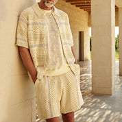  Herren -Strickjacke und Shorts Set - Entspannte Passform - Open Strick - atmungsaktive Freizeitkleidung-1