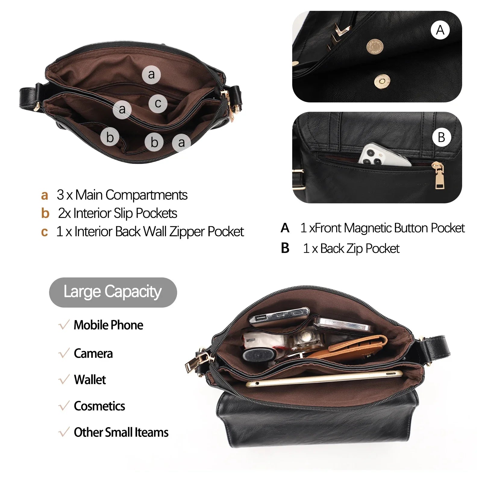 Lila | Doppeltes Fächertasche Crossbody Sling Tasche