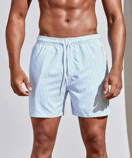  Männerschwimmstämme - gestreiftes Muster - elastischer Bund mit Kordelkordel - Schnelltrocknen-2