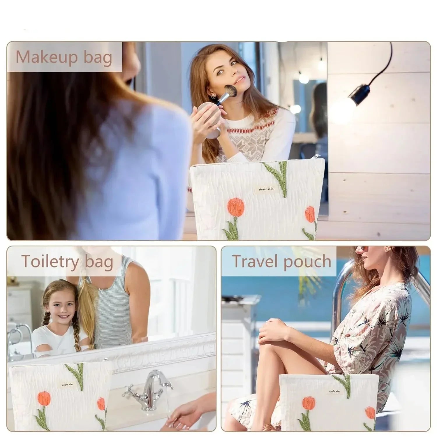 Nataly | Tulpen Blumen gesteppte Leinwand Kosmetik Make-up Tasche