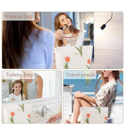 Nataly | Tulpen Blumen gesteppte Leinwand Kosmetik Make-up Tasche