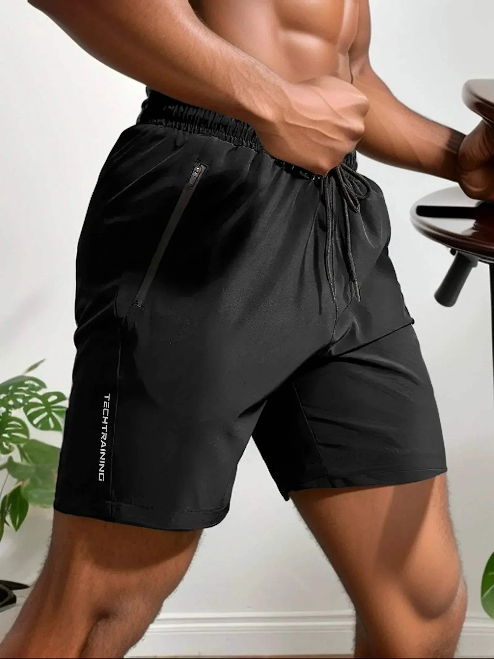  Männer -sportliche Shorts - Leichte Feuchtigkeitswicking - Stretch Fabric - Reißverschlusspocke-1