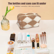 Jazmine | Kariertes weiches Plüsch-Make-up-Täschchen