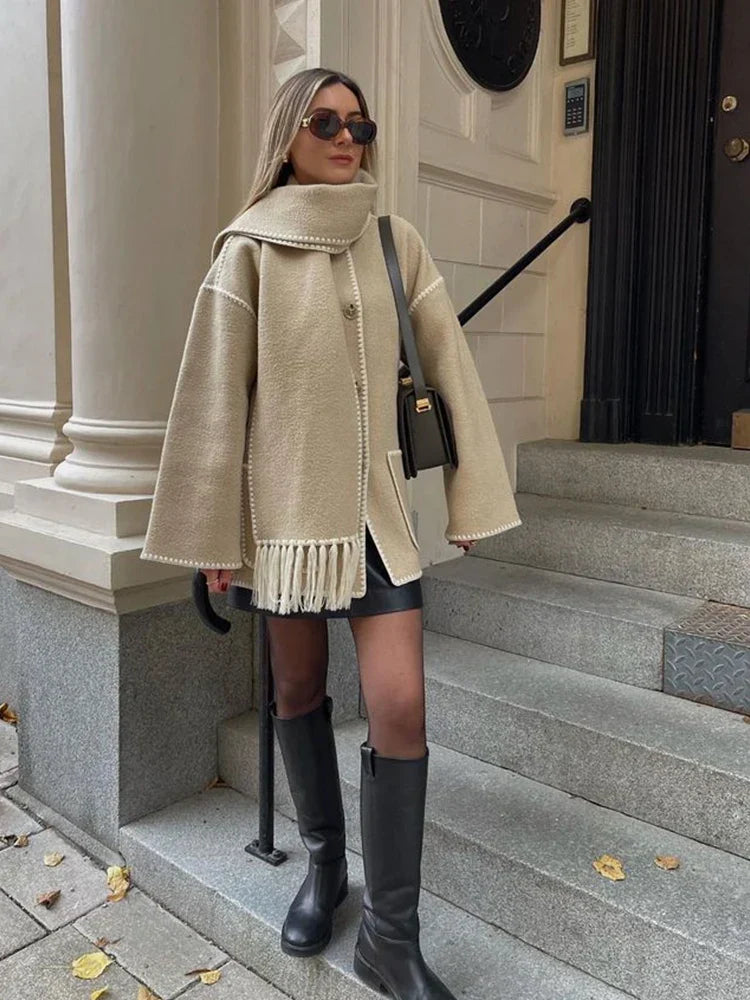 Hermia | Eleganter Damenmantel mit Schal – Stilvoller Wintermantel