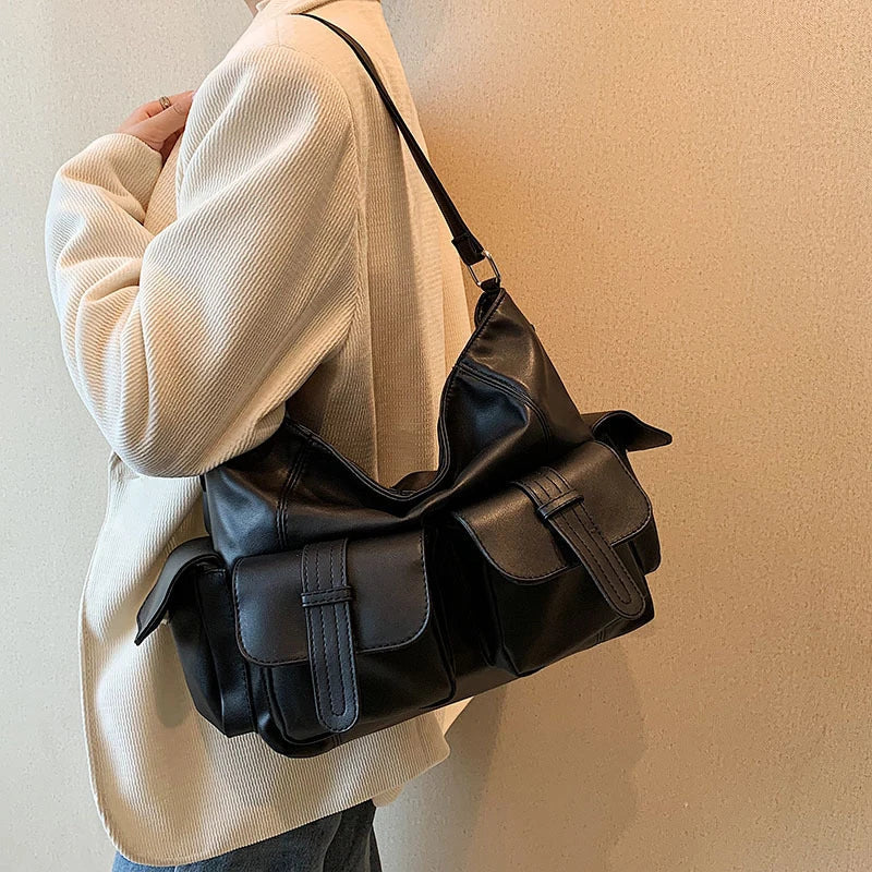 Ella | Große Kapazität Punk Leder Umhängetasche Motorrad