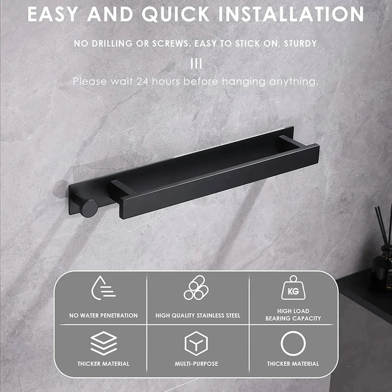  Handtuchregal -Selbstadhäsive Design mit silbernen Schwarz -Finish-3