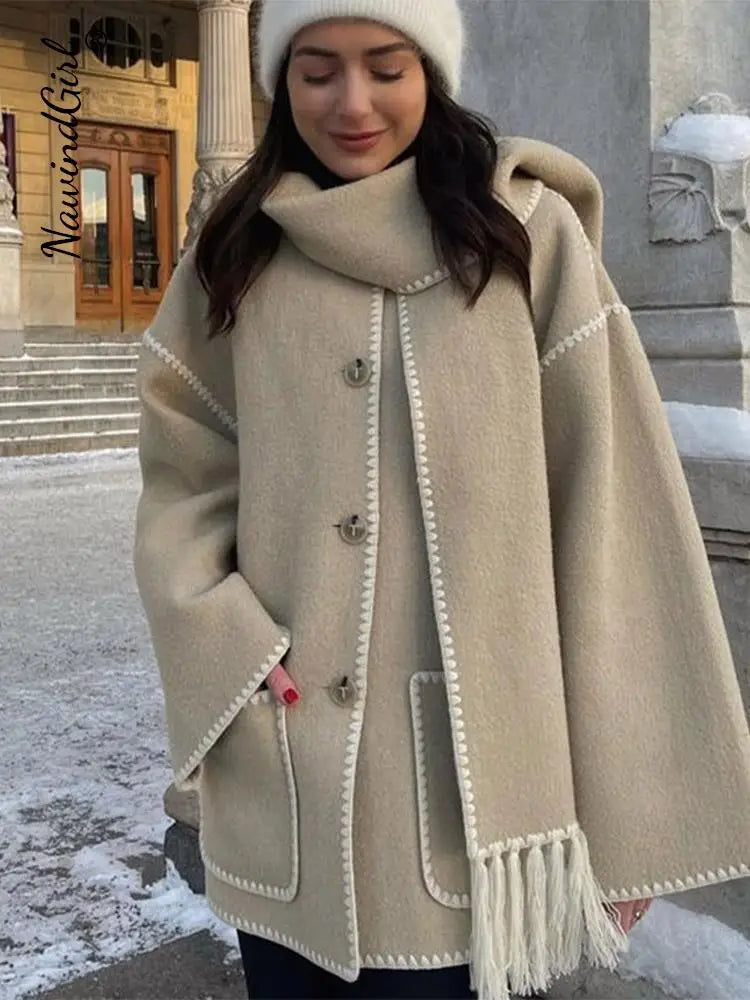 Hermia | Eleganter Damenmantel mit Schal – Stilvoller Wintermantel