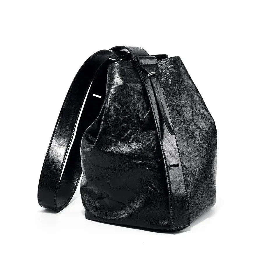 Noah | Echte Leder Geplooide Emmer Crossbody Messenger Tasche