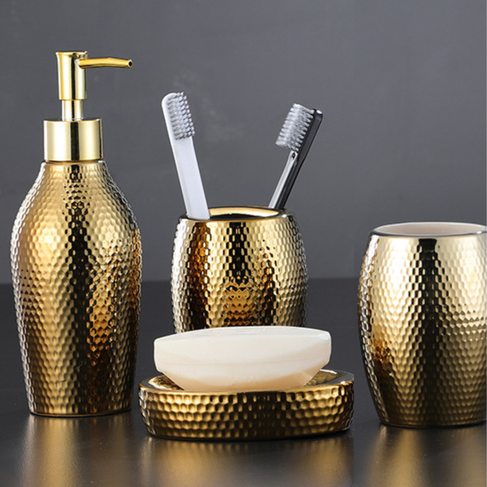  Badezimmerset - elegantes 4 -Stück -Set mit goldenen Akzenten für luxuriöses Erscheinungsbild-2