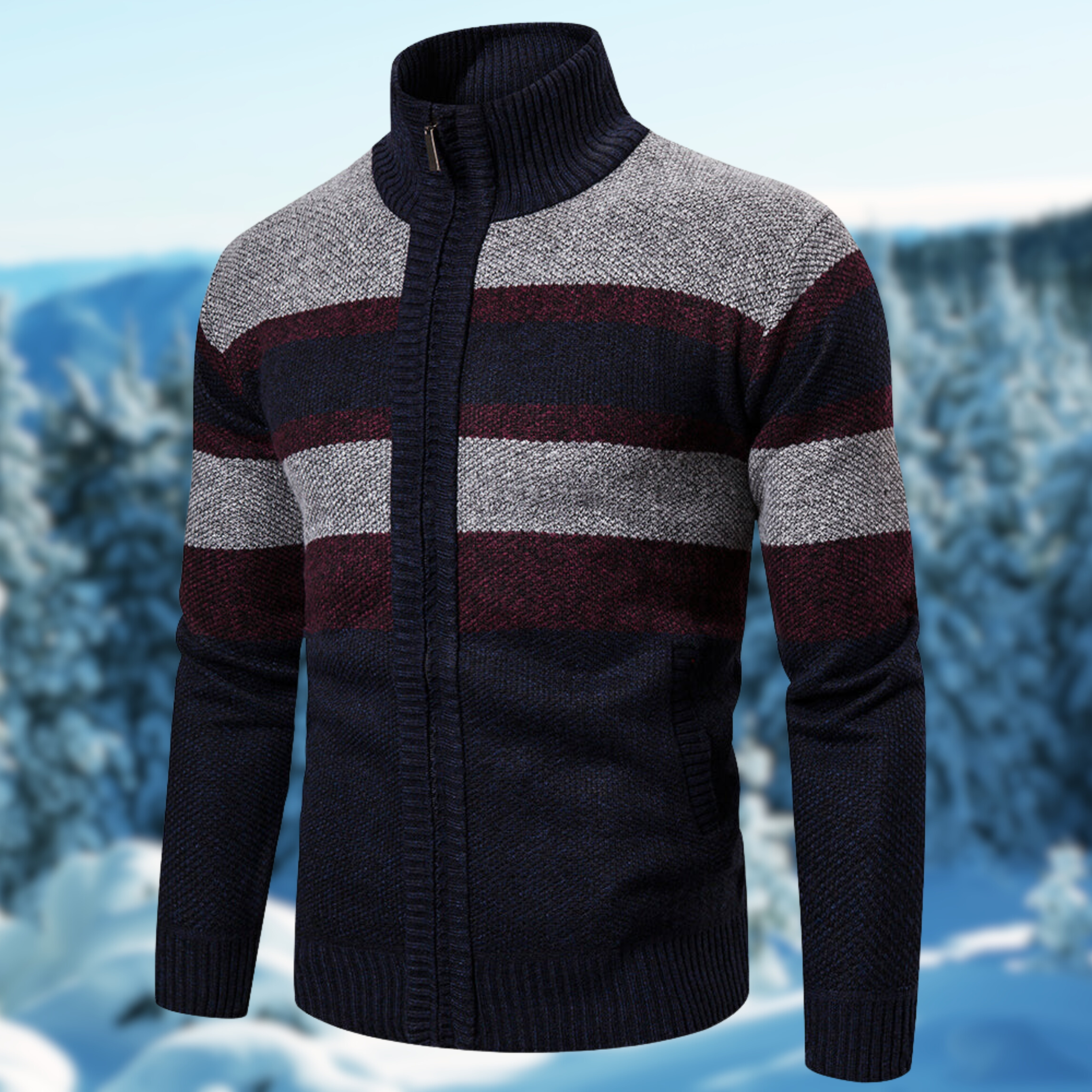 Marzell | Winterwarmer Herrenpullover Gestreifter Look
