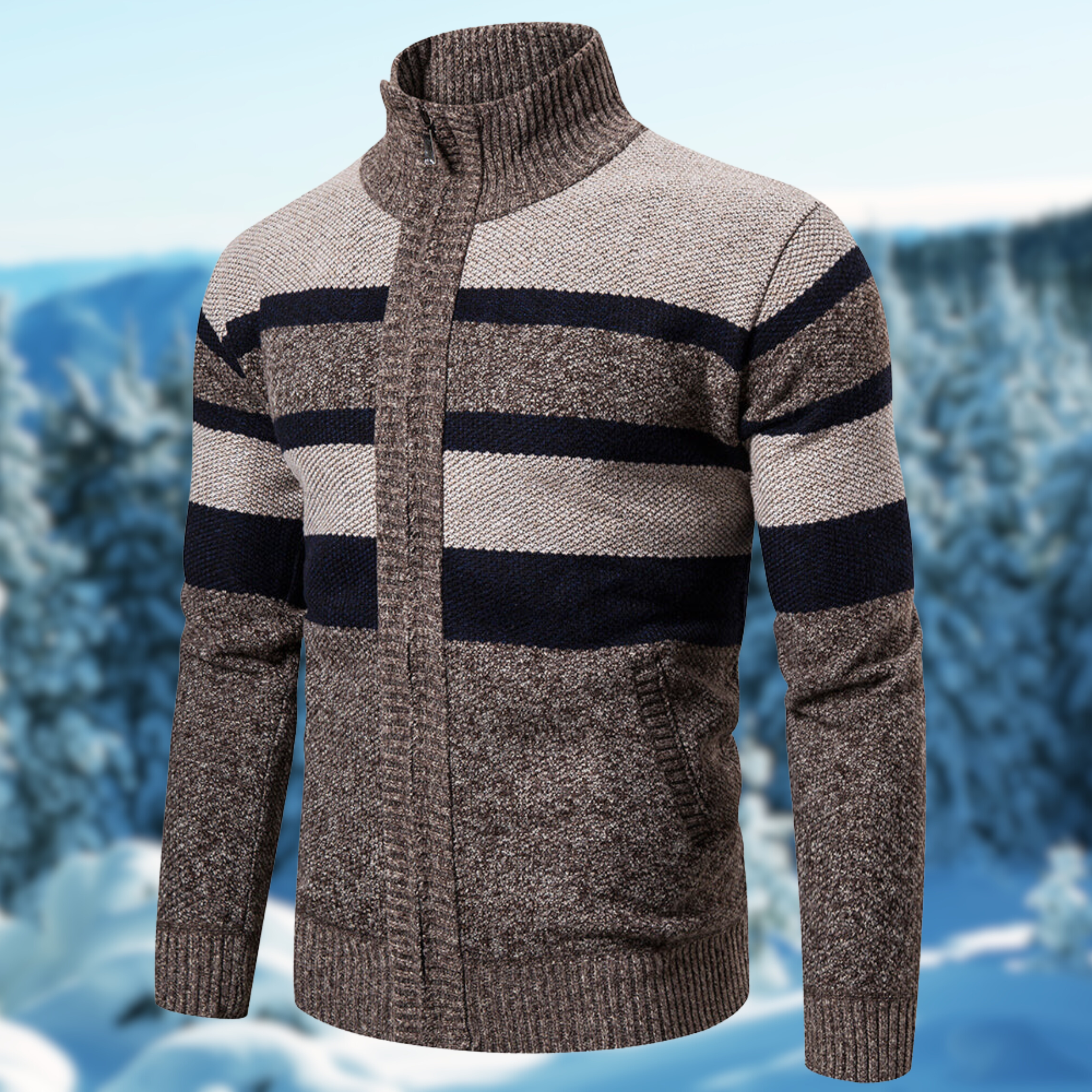Marzell | Winterwarmer Herrenpullover Gestreifter Look