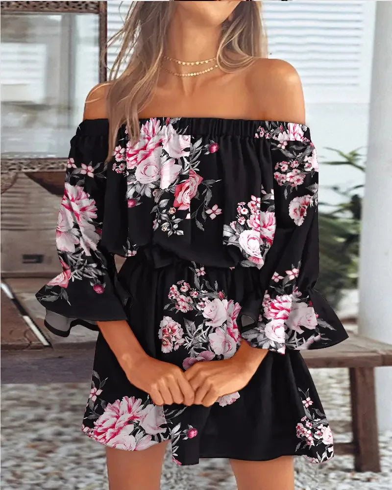 ELSIE | Sexy Off-Shoulder Bedrucktes Kleid