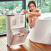  Wäschekorb - tragbar mit Rädern, geschichteter Haushaltsaufbewahrung-4