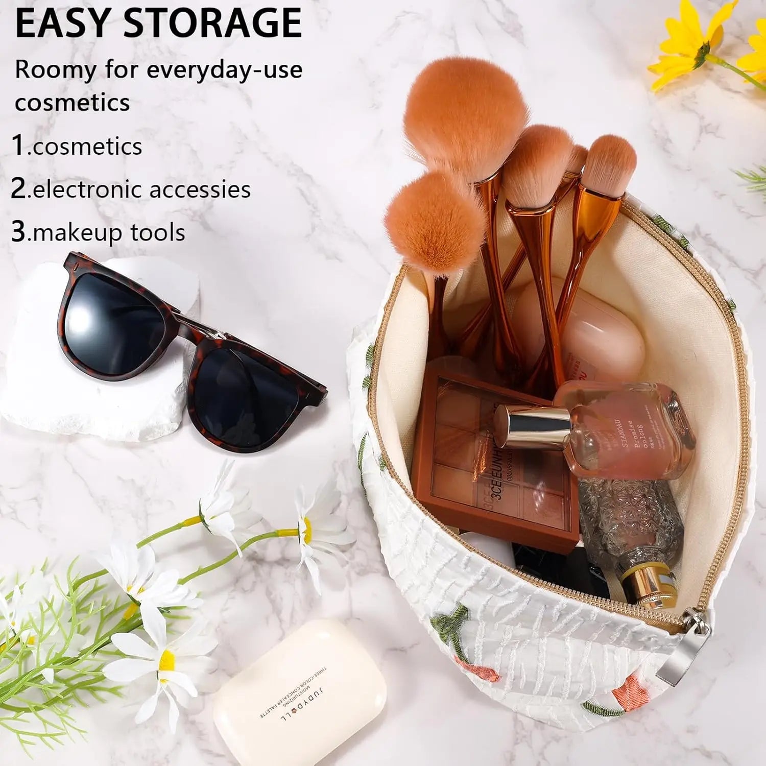 Nataly | Tulpen Blumen gesteppte Leinwand Kosmetik Make-up Tasche