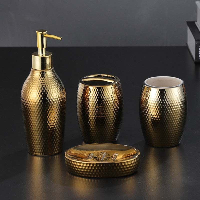  Badezimmerset - elegantes 4 -Stück -Set mit goldenen Akzenten für luxuriöses Erscheinungsbild-3