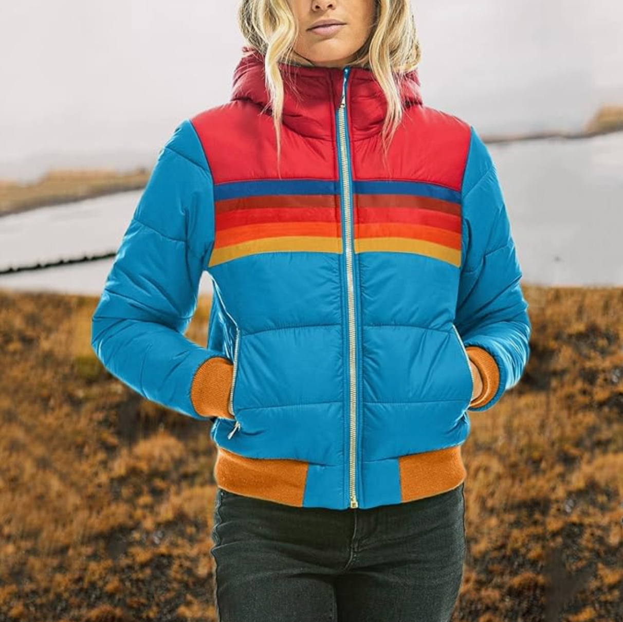 Karina | Modische Retro-Winterjacke für Damen mit Streifenmuster