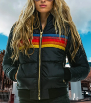 Karina | Modische Retro-Winterjacke für Damen mit Streifenmuster