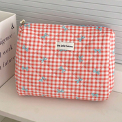 Chloe | Charmantes kariertes Make-up-Täschchen-Set mit Schleifen-Design