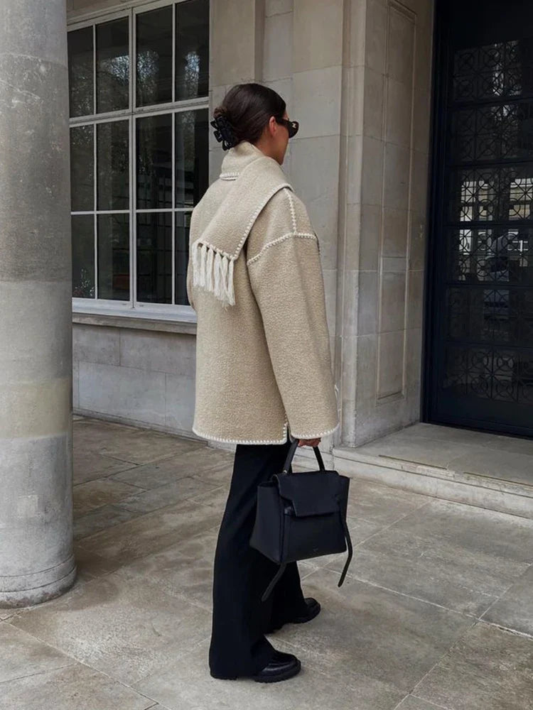 Hermia | Eleganter Damenmantel mit Schal – Stilvoller Wintermantel