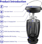 Solar-Insektenvernichter, 2-in-1-Mückenvernichterlampe – 4500 V, Fliegenfalle für drinnen und draußen 1