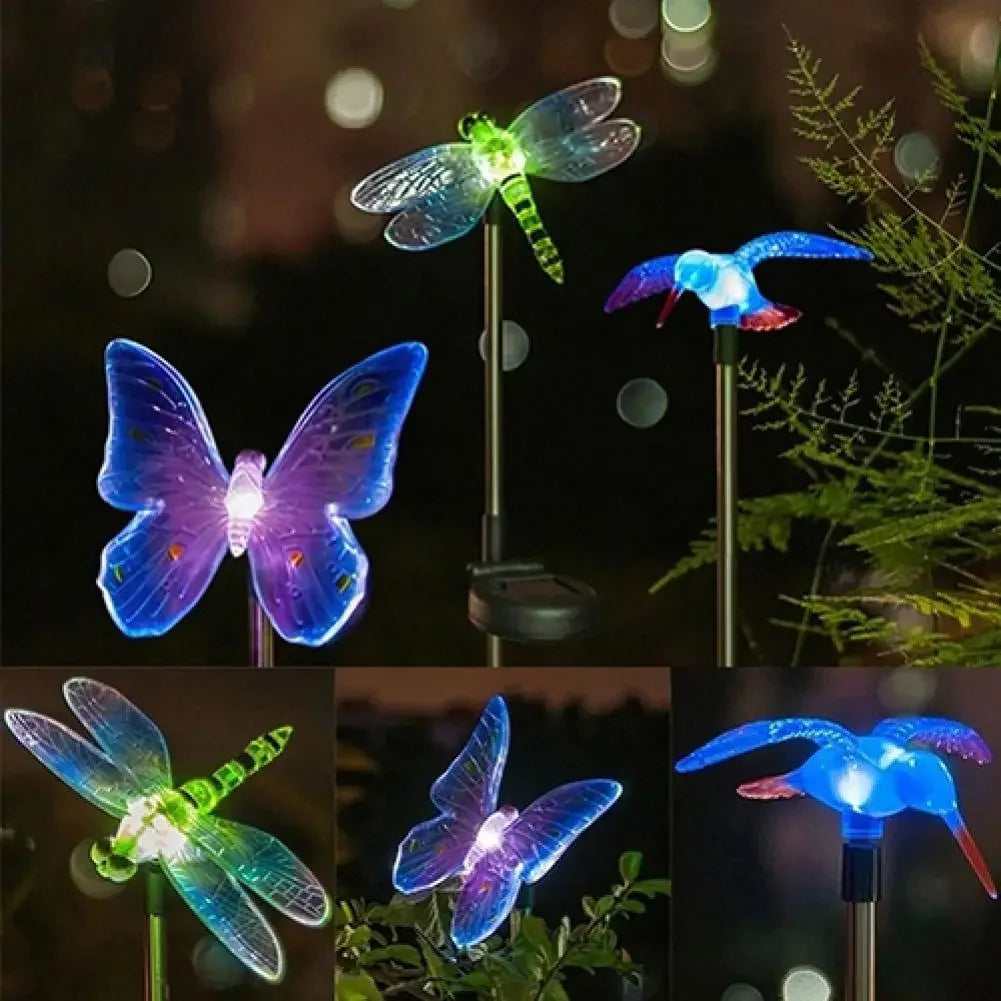 Solar Gartenlampe mit Buntkolibri, Schmetterling und Libelle – Wetterfestes, Umweltfreundliches Design für Charmante Außenbeleuchtung 2
